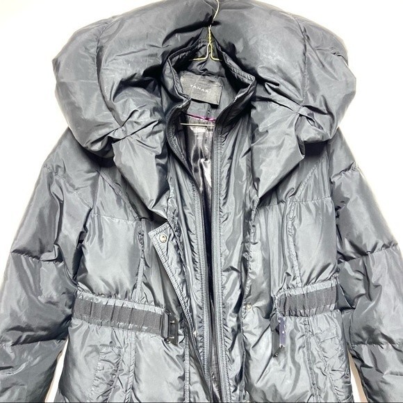 Tahari Hooded Waterfoul Feather Down Puffer Black Jacket S - Picture 3 of 14